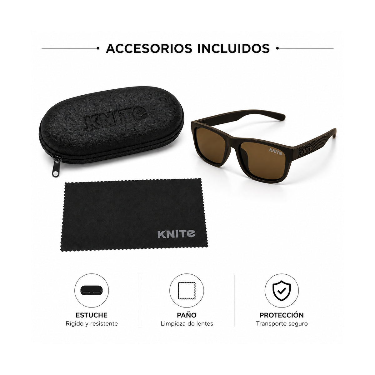 Lentes De Sol KNITE Hombre Armazon Negro Mica Cafe