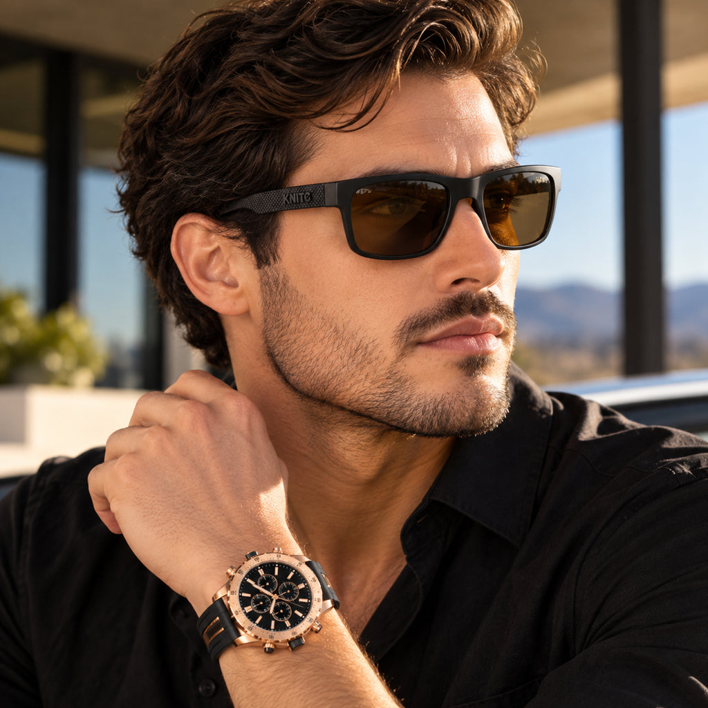 Lentes De Sol KNITE Hombre Negro Mica Cafe Fashion