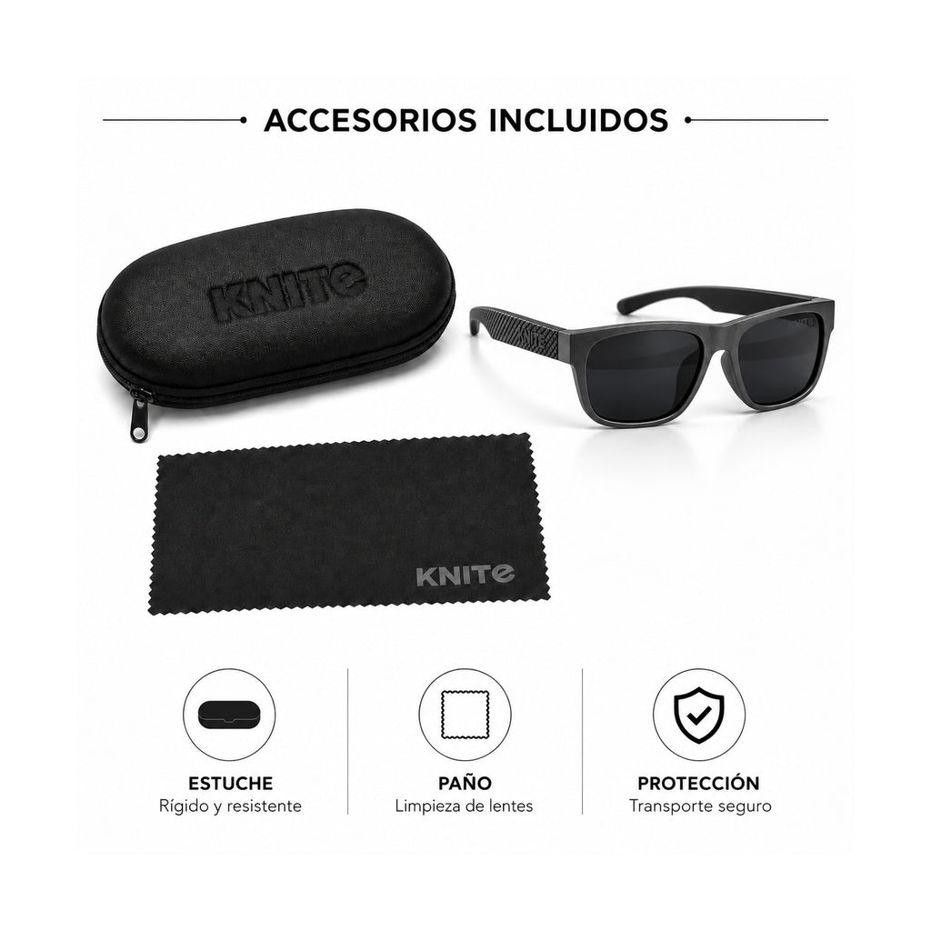 Lentes De Sol KNITE Hombre Armazon Plata Mica Negra