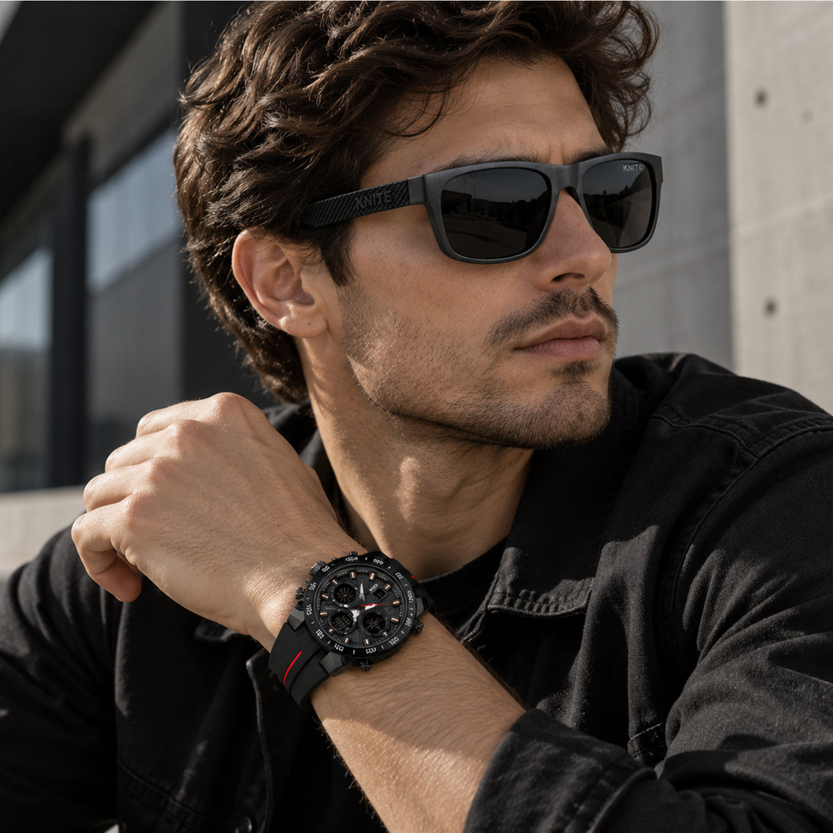 Lentes De Sol KNITE Hombre Armazon Plata Mica Negra