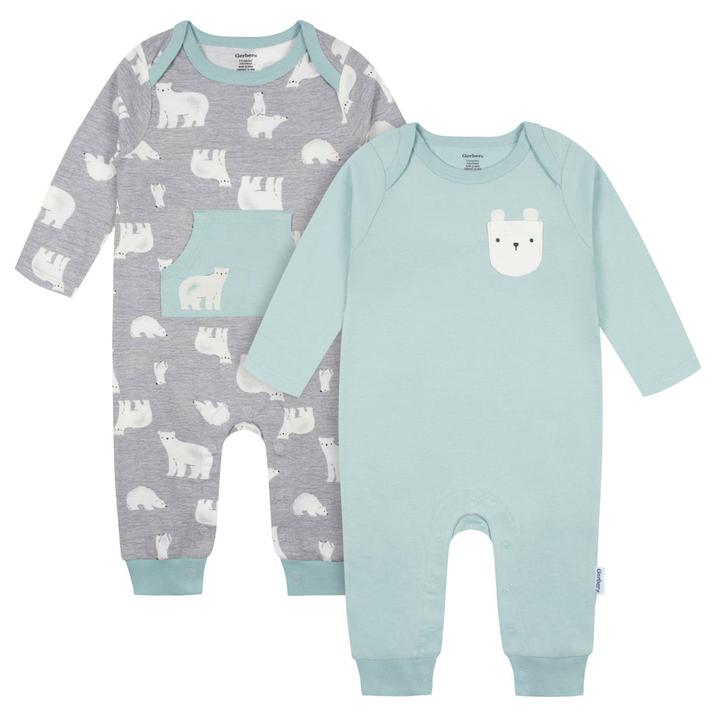 Mameluco Gerber Pack 2 Algodón Con Pies Gris Azul Bebé Niño-0-3M