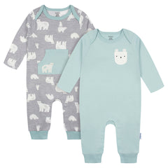 Mameluco Gerber Pack 2 Algodón Con Pies Gris Azul Bebé Niño-0M