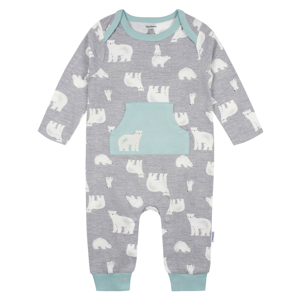 Mameluco Gerber Pack 2 Algodón Con Pies Gris Azul Bebé Niño-0-3M