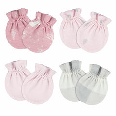 Mitones Gerber bebé rosa 4 piezas antirrasguños algodón 0-3m-0-3M