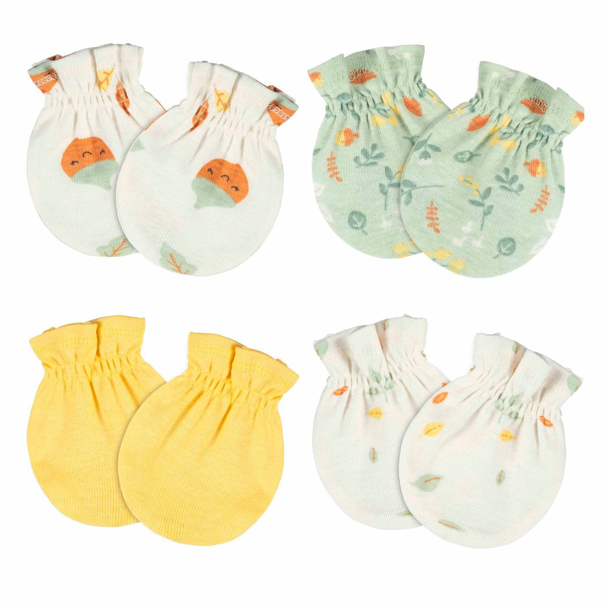 Mitones Gerber bebé blanco gris amarillo 4 piezas suaves-0-3M