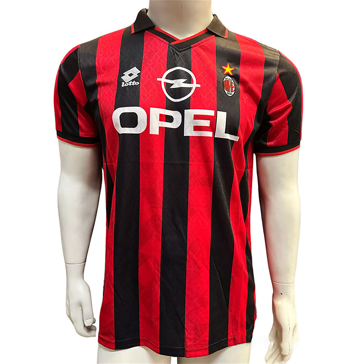 Jersey Lotto Retro Milan Roja Negra Manga Corta S
