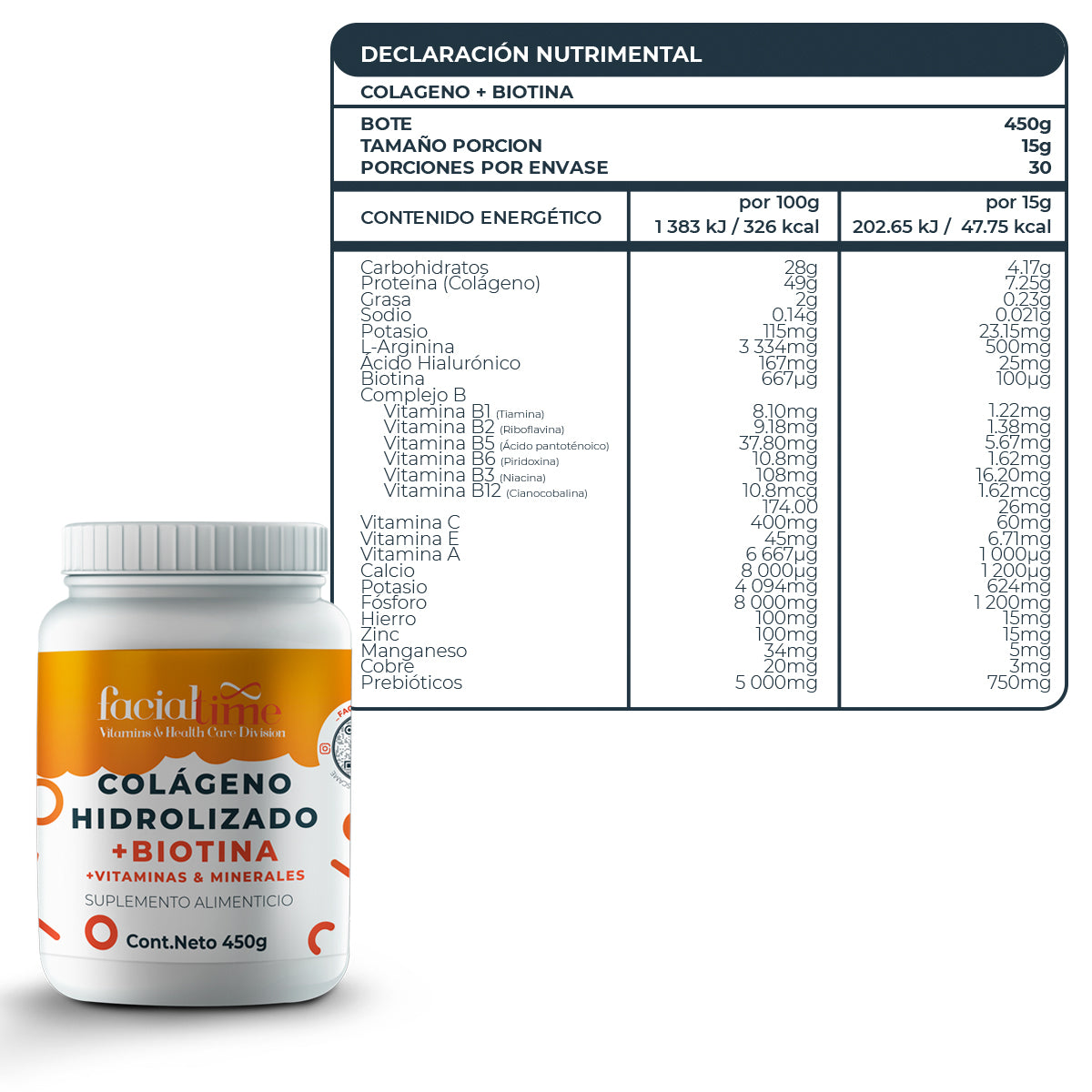 Kit 2 Colágeno Hidrolizado con Biotina 450g FacialTime