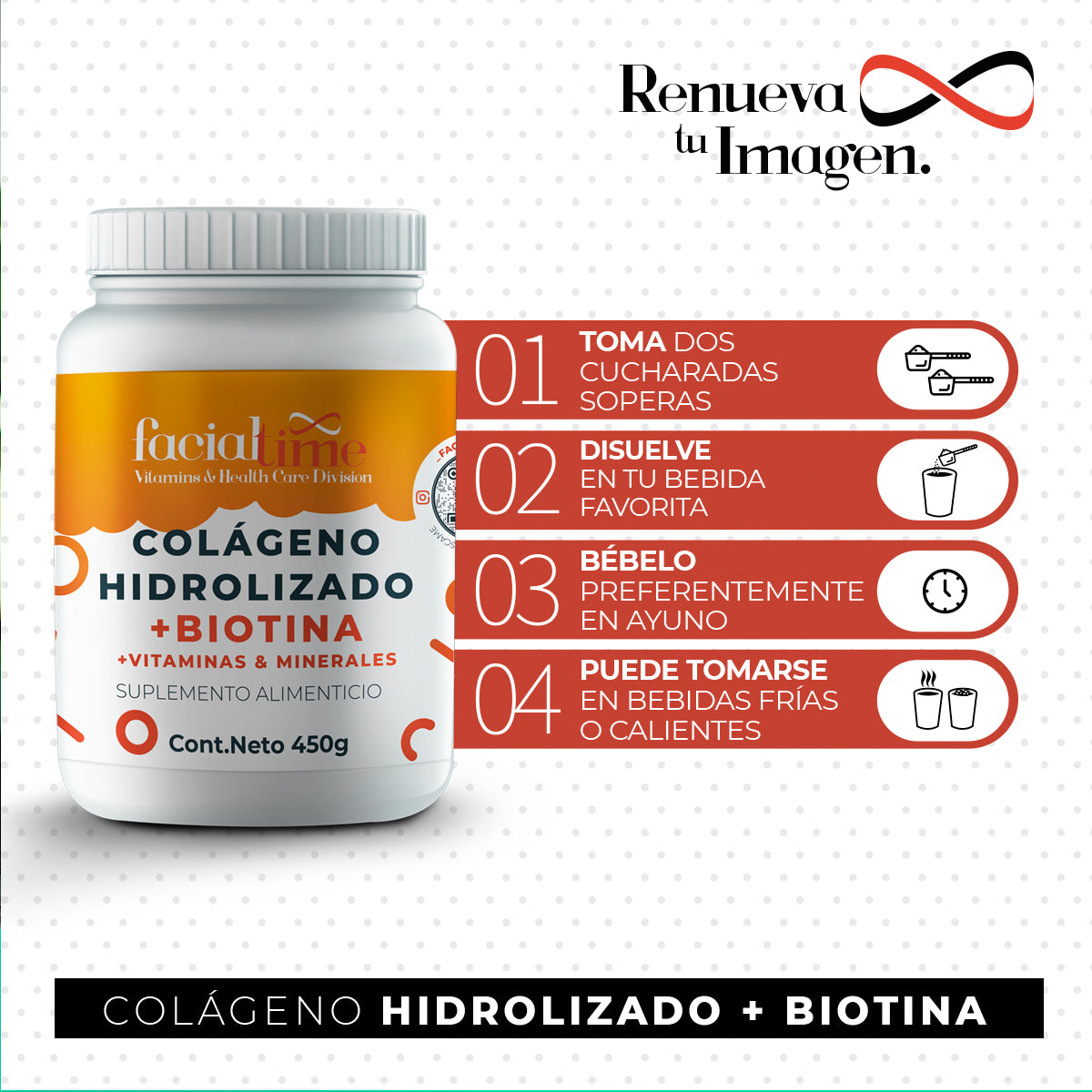 Kit 2 Colágeno Hidrolizado con Biotina 450g FacialTime