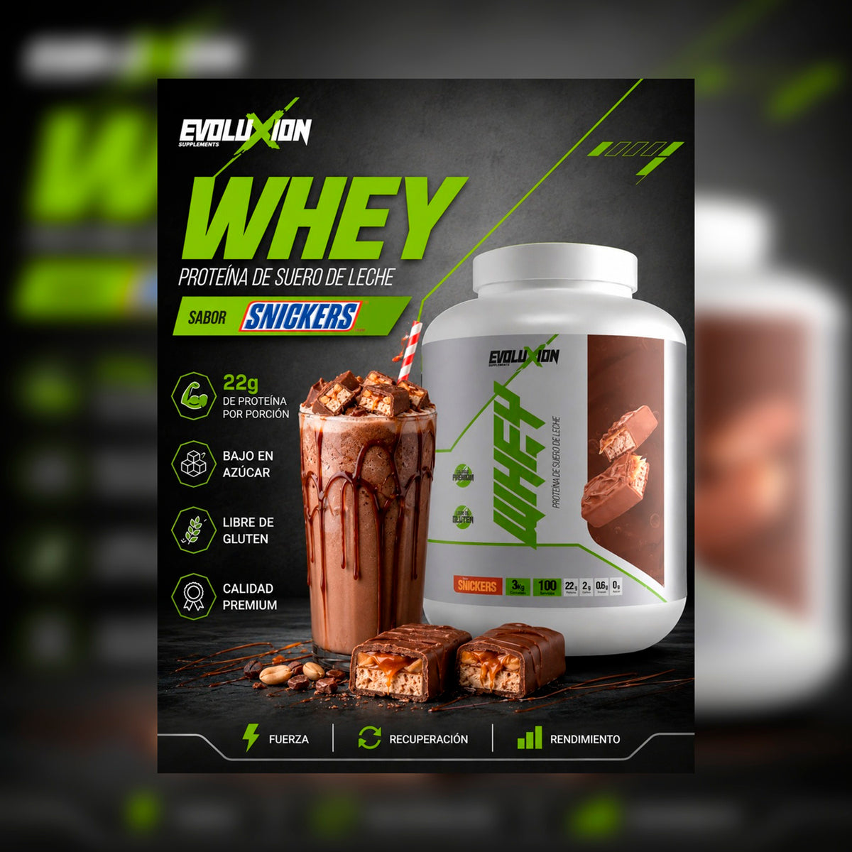 Proteína Whey Evoluxion 3kg Sabor Snickers