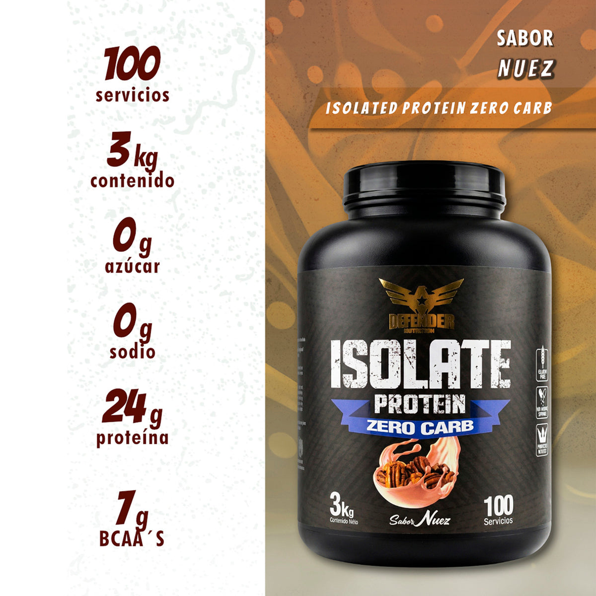Proteína Isolate Zero Carb Defender 3kg