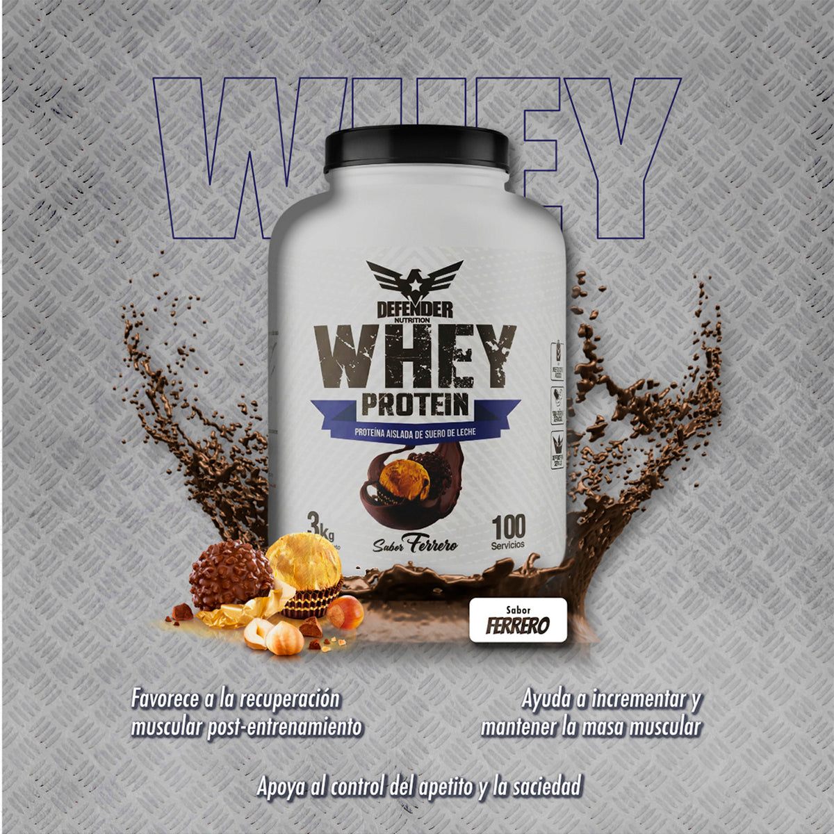 Proteína Whey Defender 3kg Sabor Ferrero