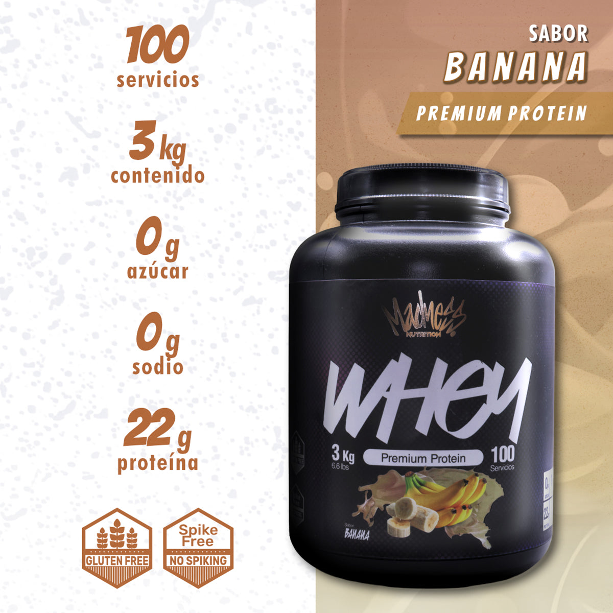 Proteína Whey Madness 3Kilos Suplemento Deportivo premium