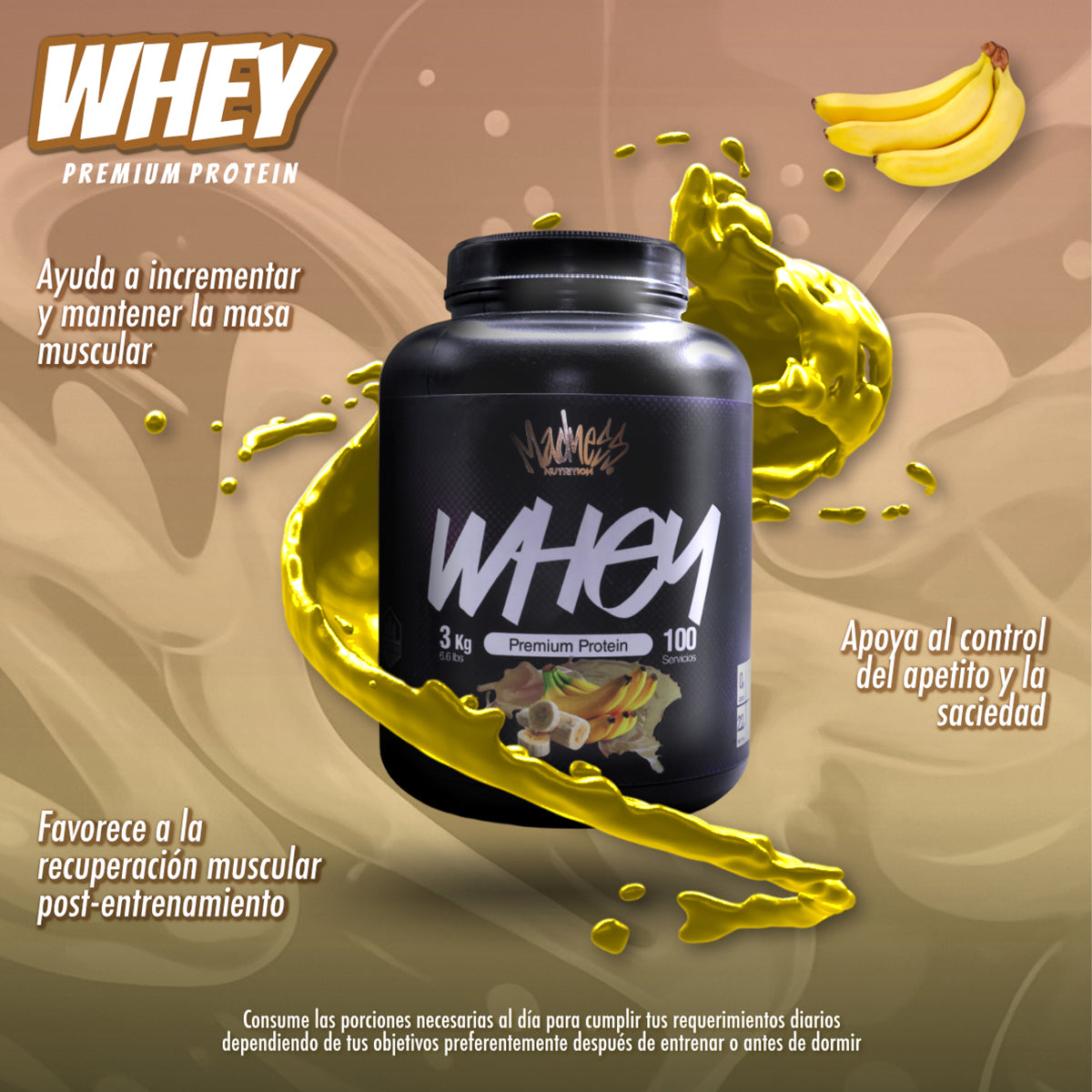 Proteína Whey Madness 3Kilos Suplemento Deportivo premium