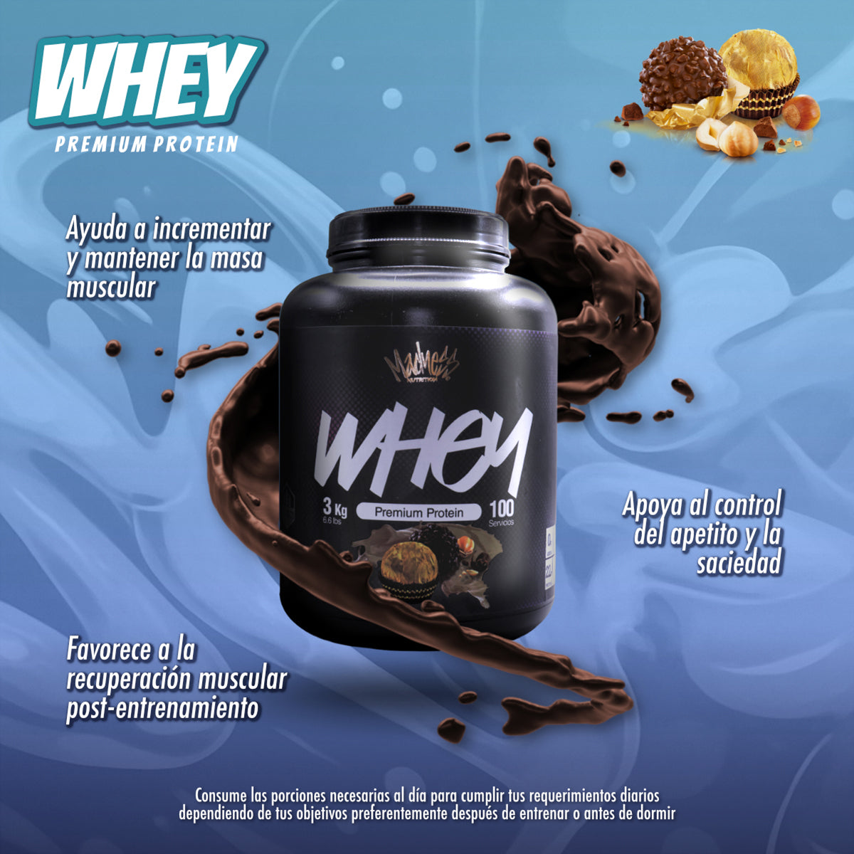 Proteína Whey Madness 3Kilos Suplemento Deportivo premium