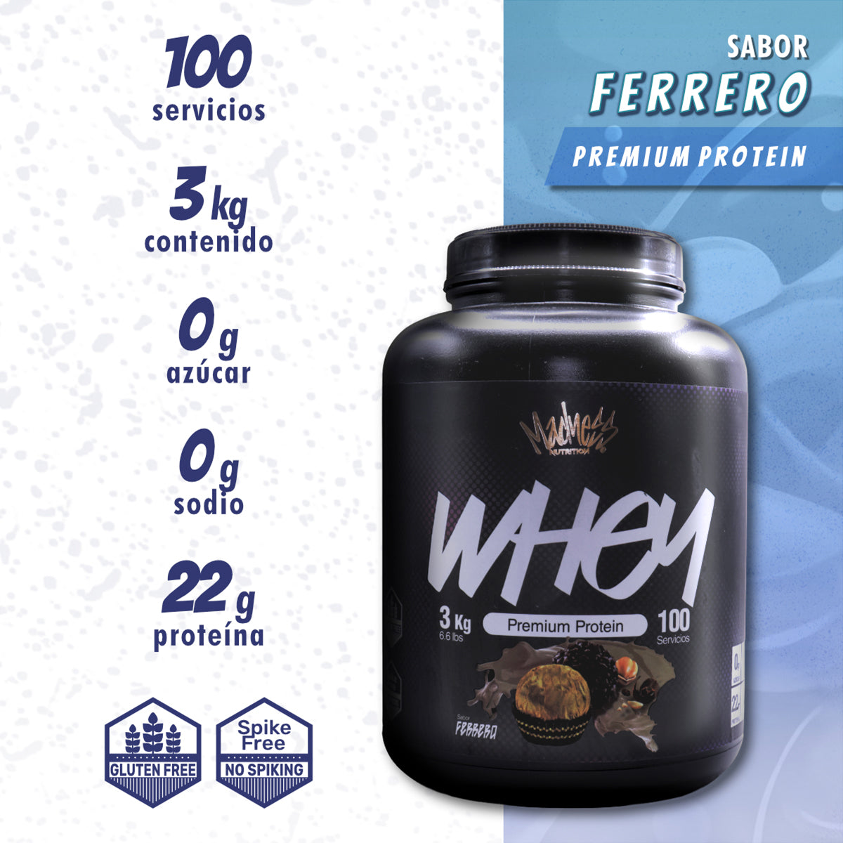 Proteína Whey Madness 3kg Suplemento Deportivo Para Masa Muscular