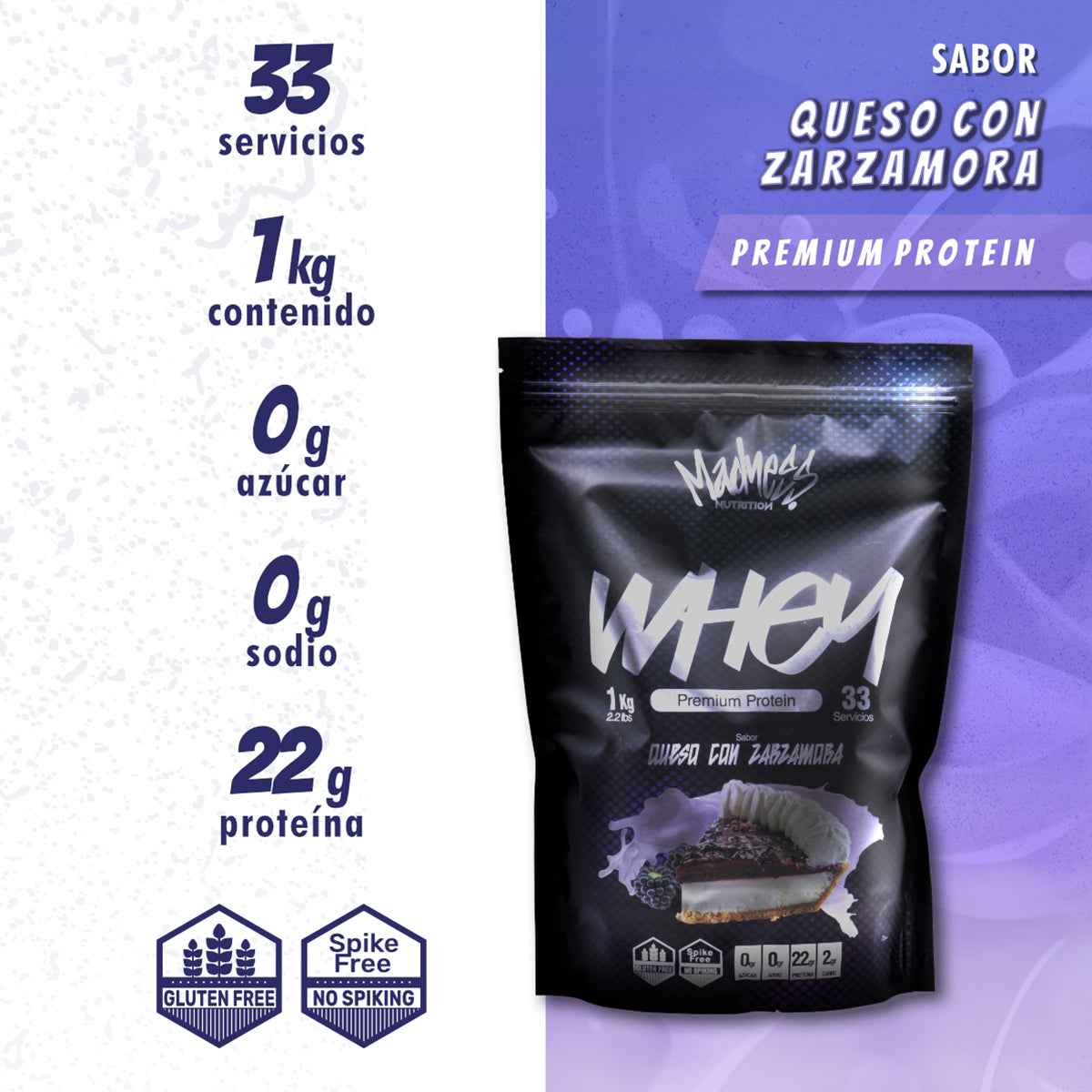 Proteína whey premium Madness 1kg suplemento deportivo