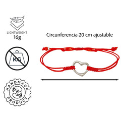 Pulsera Roja Hilo Nylon Dije Corazon Plata Ley 925 Ajustable