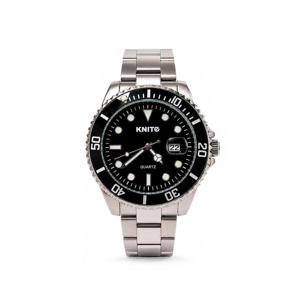 Reloj Hombre Knite Nautico Acero Esfera Negra Cuarzo