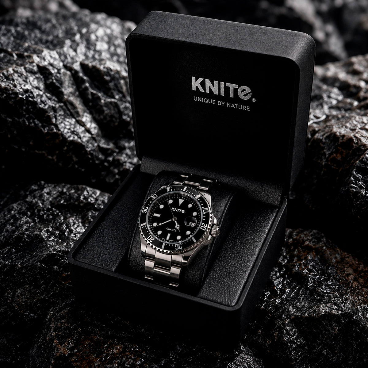 Reloj Hombre Knite Nautico Acero Esfera Negra Cuarzo