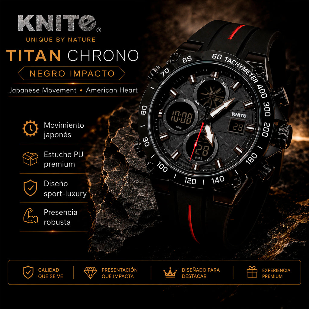 Reloj Hombre Knite Titan Chrono Black Cronografo Deportivo