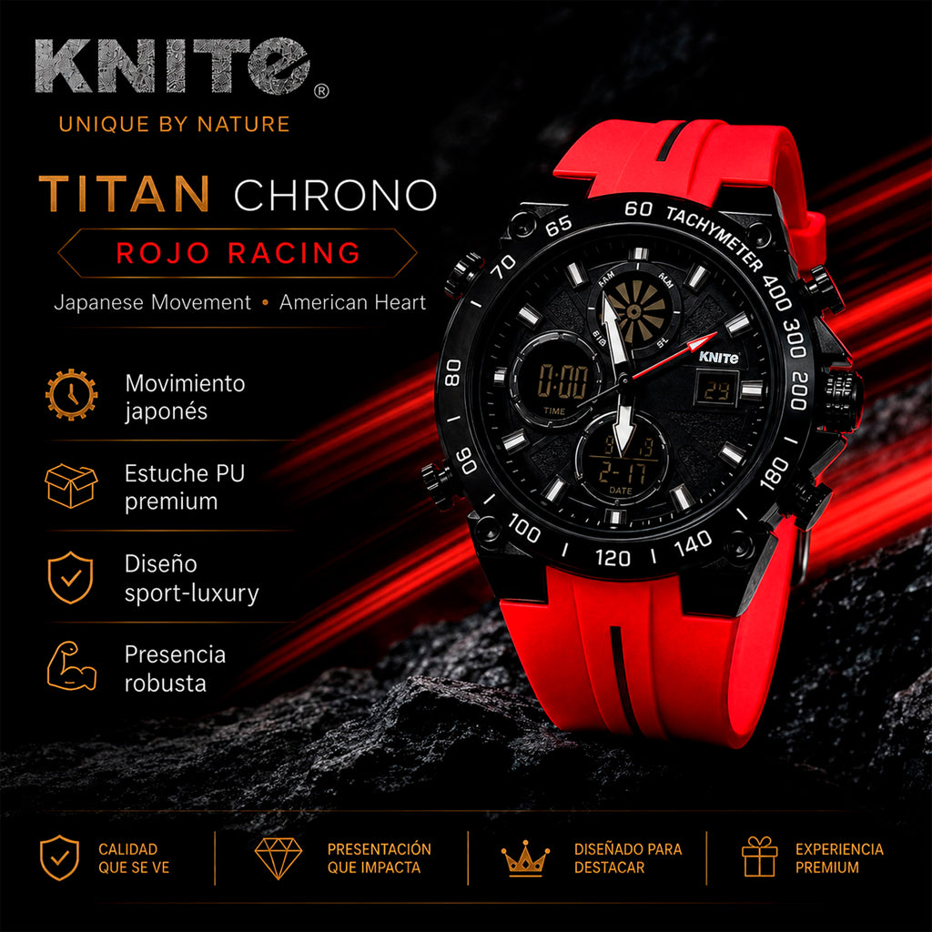 Reloj Hombre Knite Titan Chrono Black Cronografo Deportivo