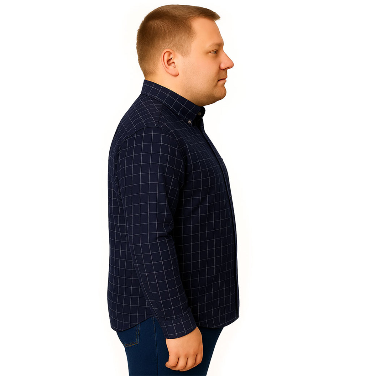 Camisa Big Kong manga larga tallas grandes azul cuadros XL-XL