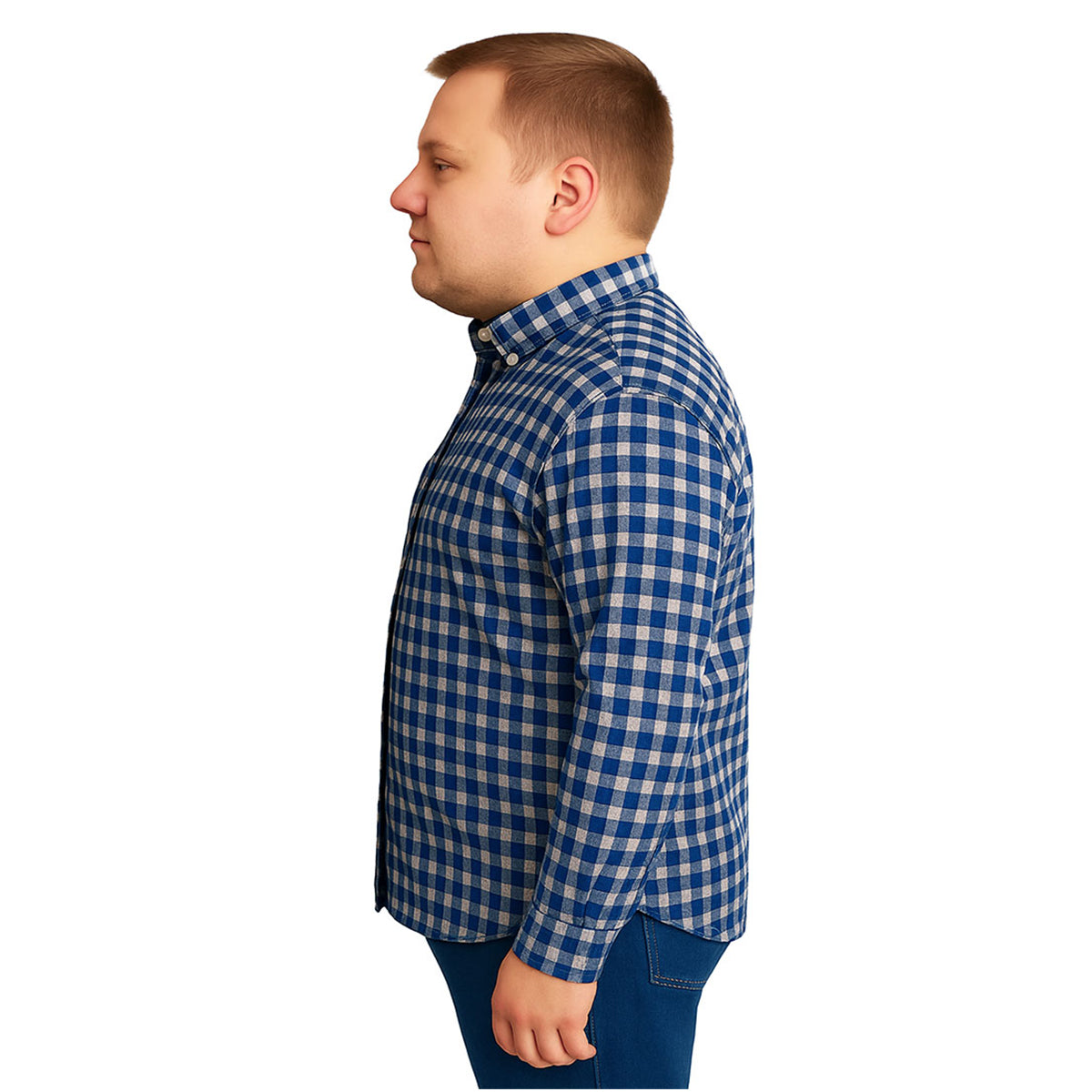 Camisa Big Kong manga larga tallas grandes cuadros azul XL-XL
