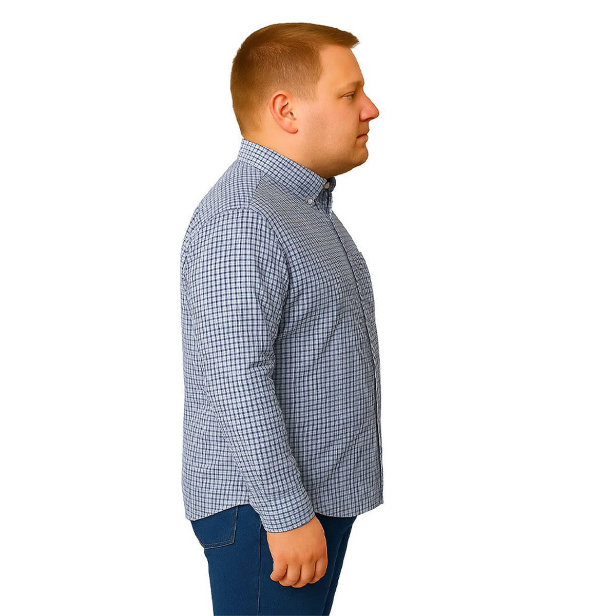 Camisa Big Kong manga larga tallas grandes azul cuadros 5XL-5XL