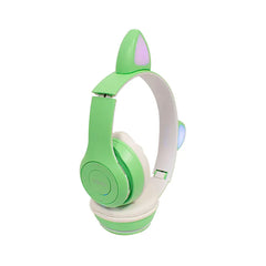 Audífonos Diadema Orejas De Gato Bluetooth Luz Led Buytiti - Verde