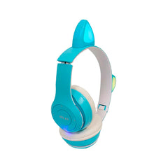 Audífonos Diadema Orejas De Gato Bluetooth Luz Led Buytiti - Azul