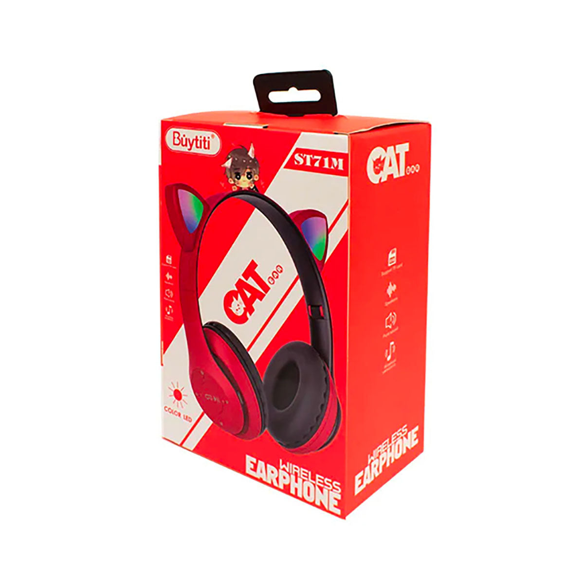 Audífonos Diadema Orejas De Gato Bluetooth Luz Led Buytiti - Verde
