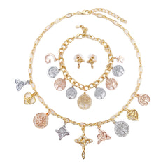 Set Collar Pulsera Aretes Nudo De Bruja Arbol De La Vida Oro