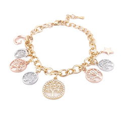 Set Collar Pulsera Aretes Nudo De Bruja Arbol De La Vida Oro