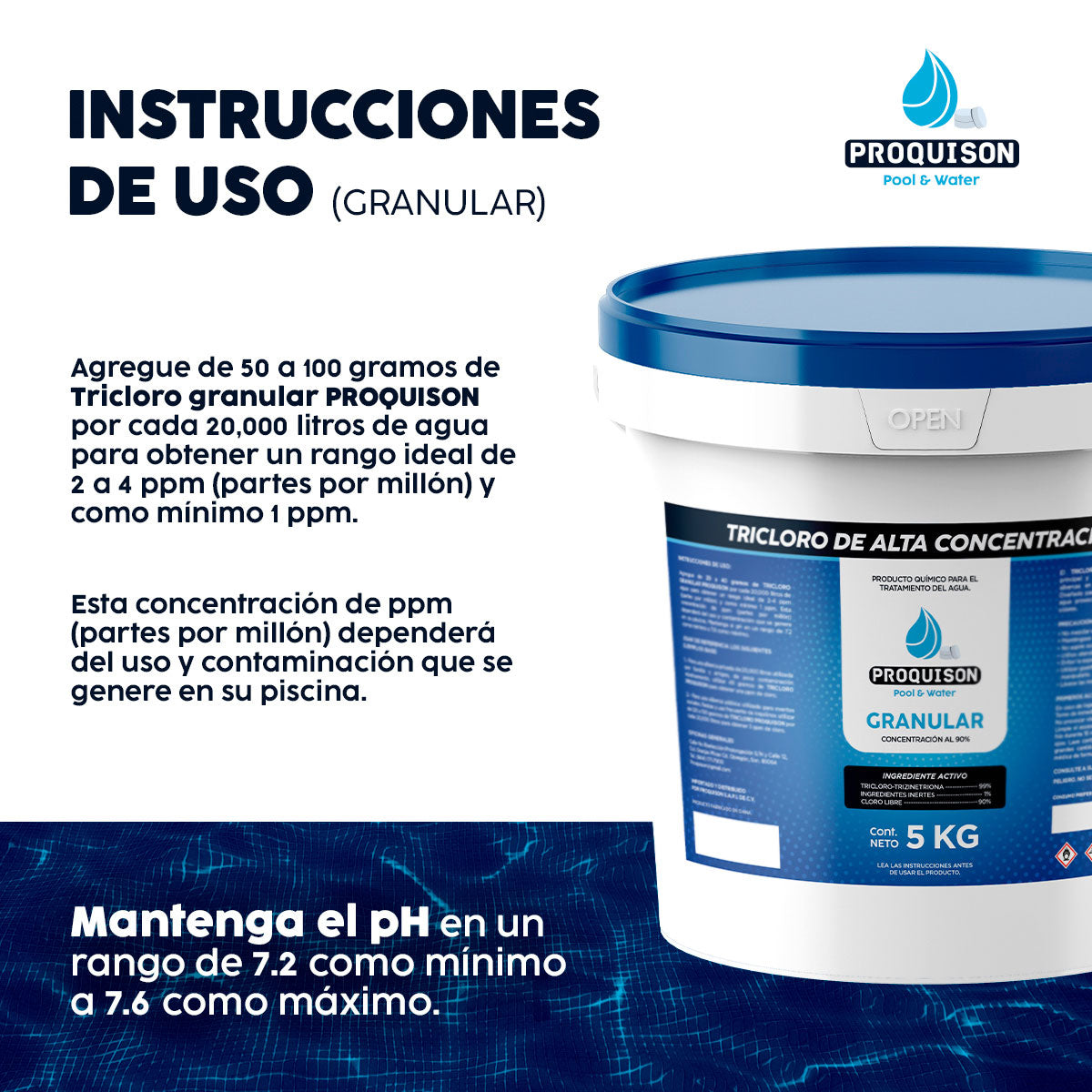 Cloro para alberca granular 5 kg Proquison 90% desinfección