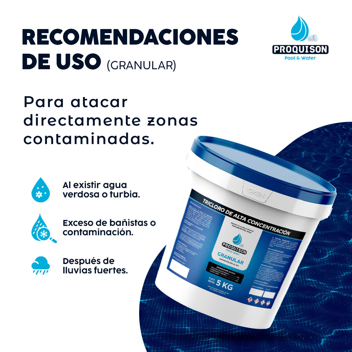 Cloro para alberca granular 5 kg Proquison 90% desinfección