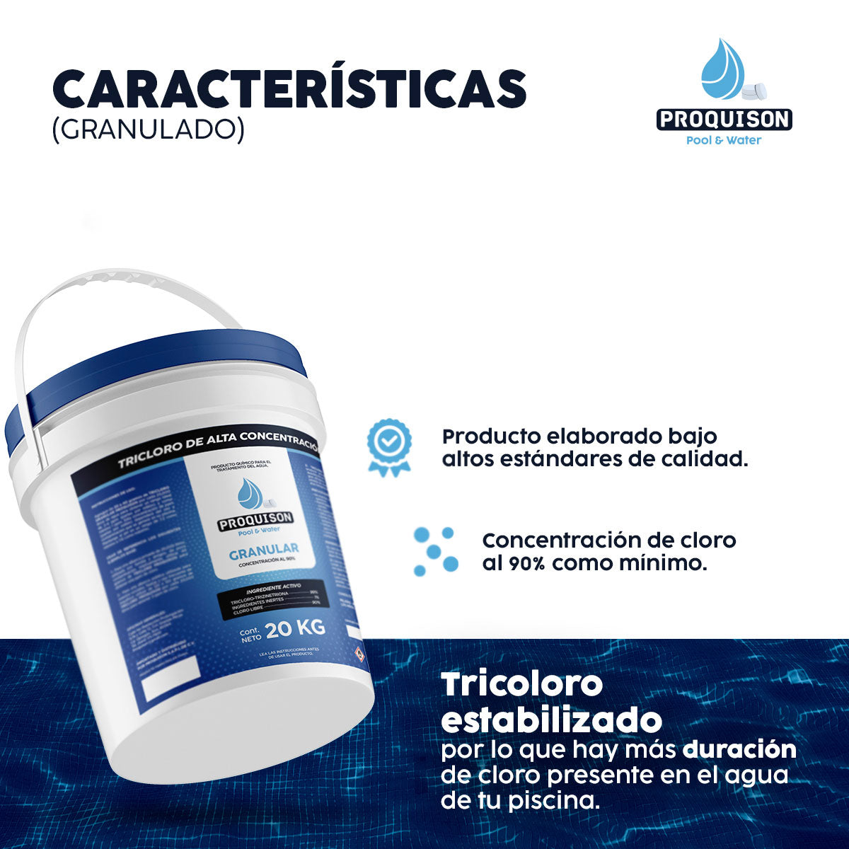 Cloro para alberca granular 20 kg Proquison 90% desinfección