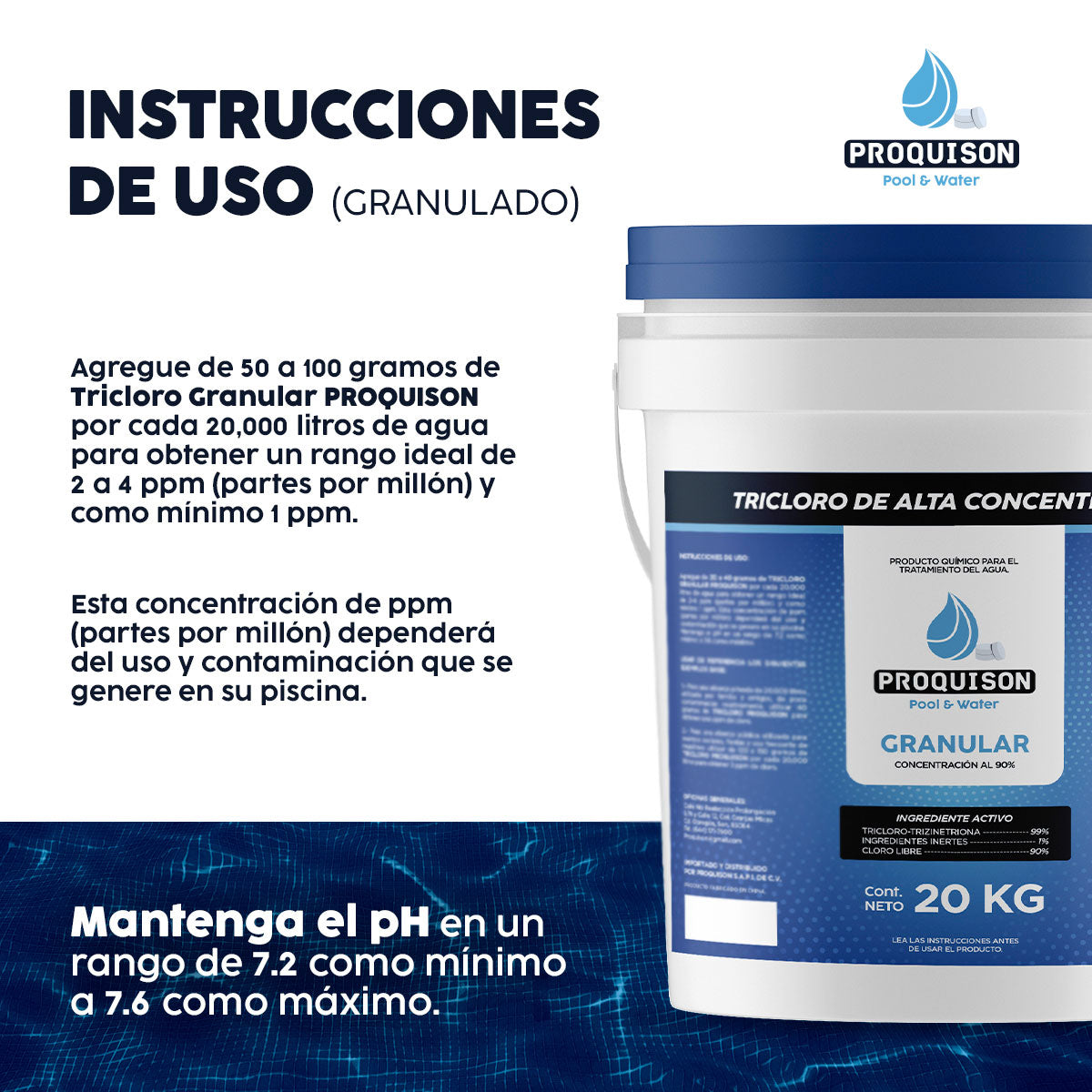 Cloro para alberca granular 20 kg Proquison 90% desinfección