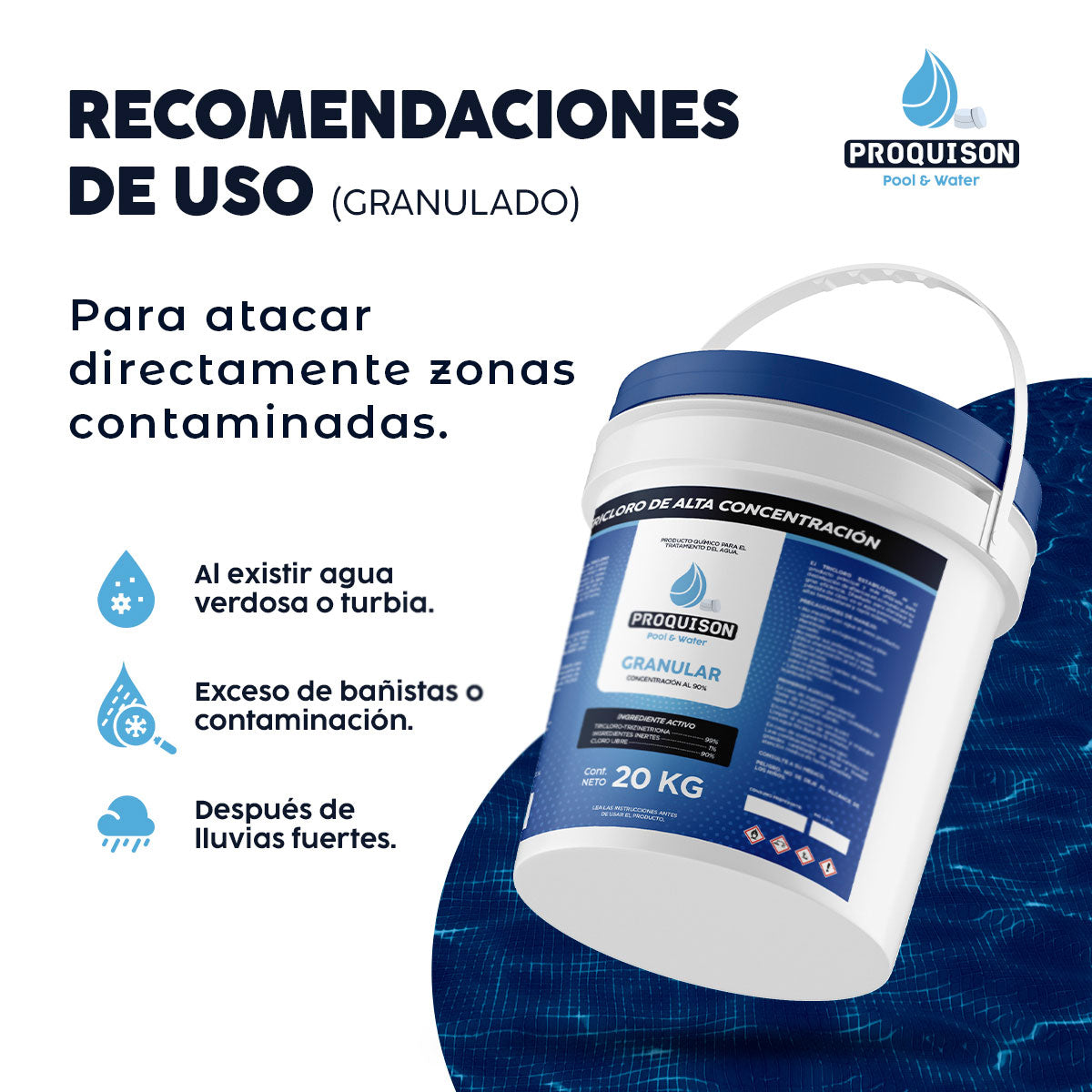 Cloro para alberca granular 20 kg Proquison 90% desinfección