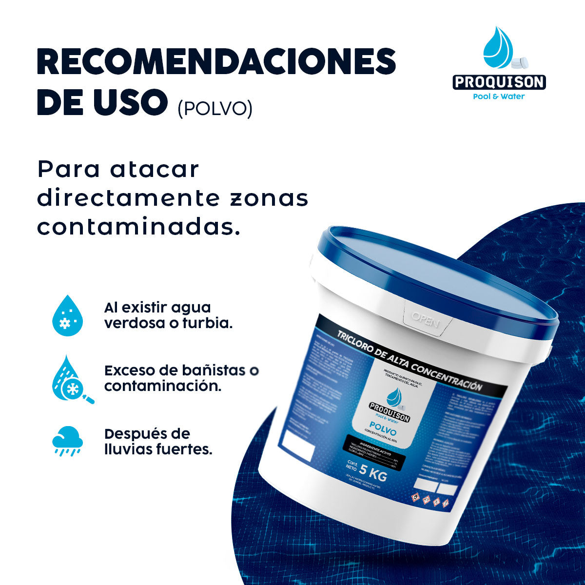 Cloro para alberca en polvo 5 kg Proquison 90% desinfección