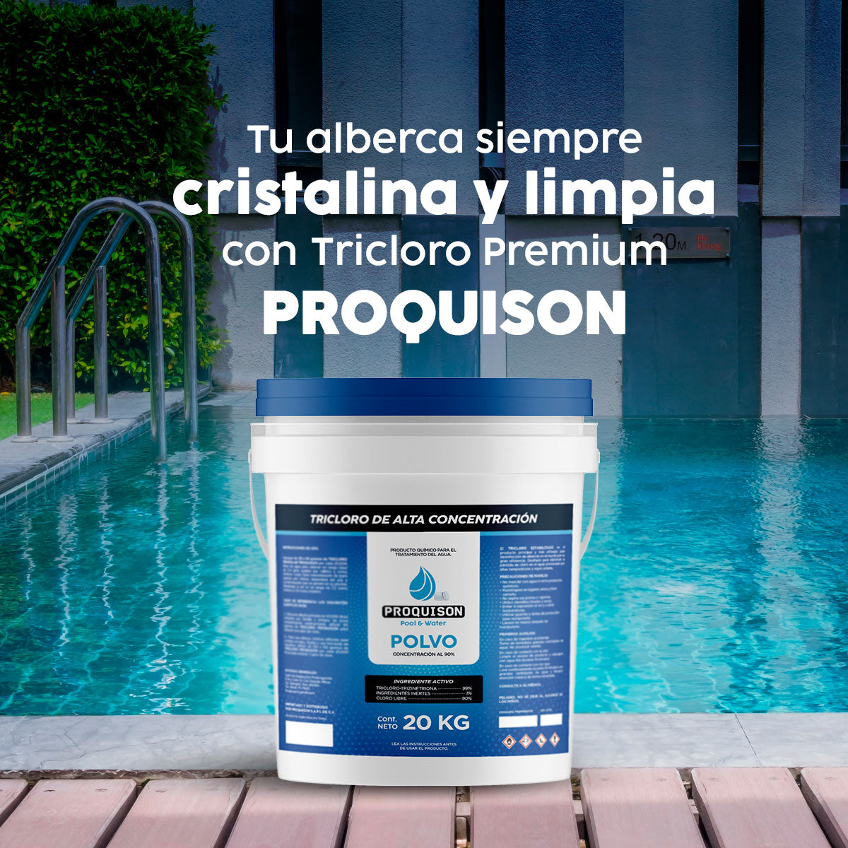 Cloro para alberca en polvo 20 kg Proquison 90% desinfección