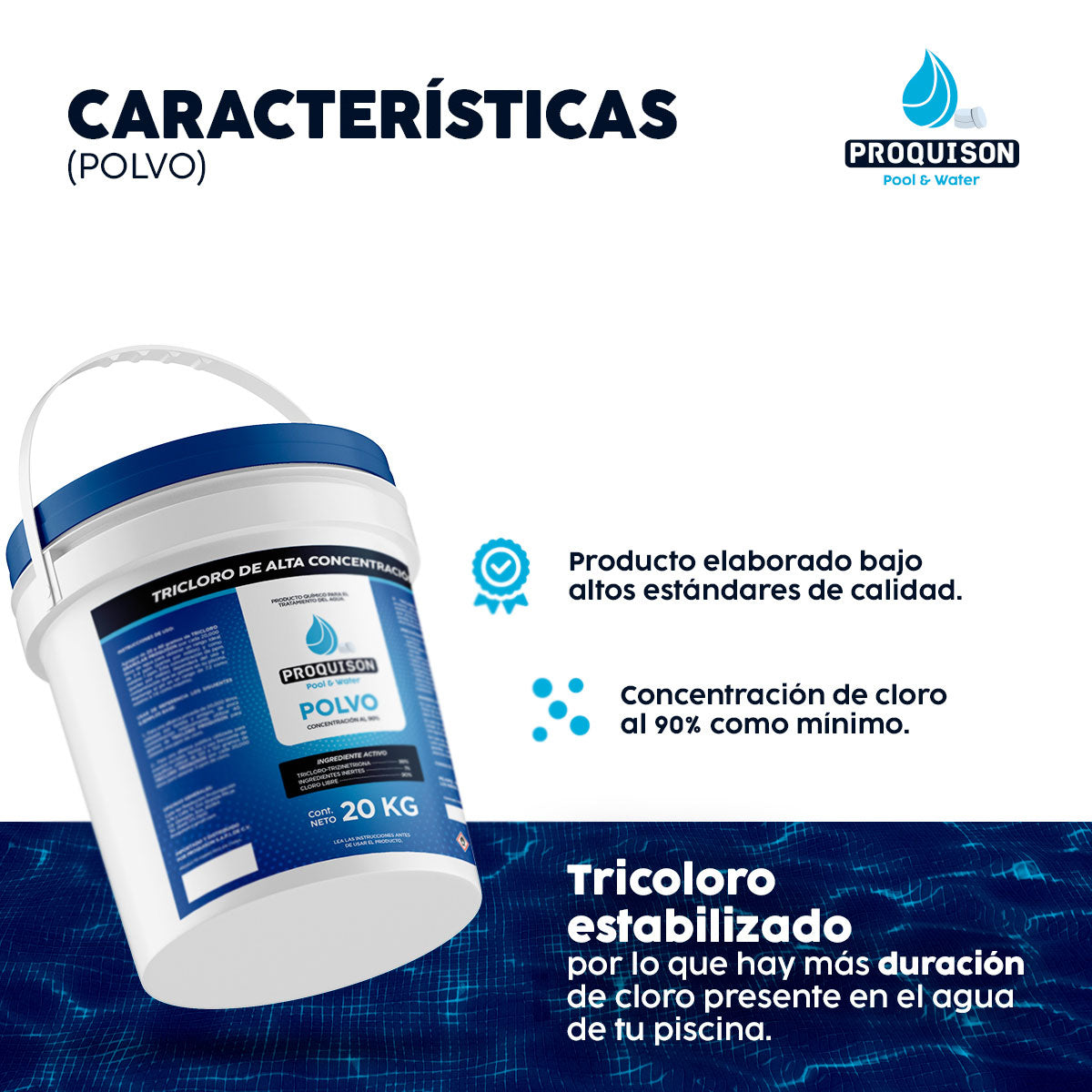 Cloro para alberca en polvo 20 kg Proquison 90% desinfección