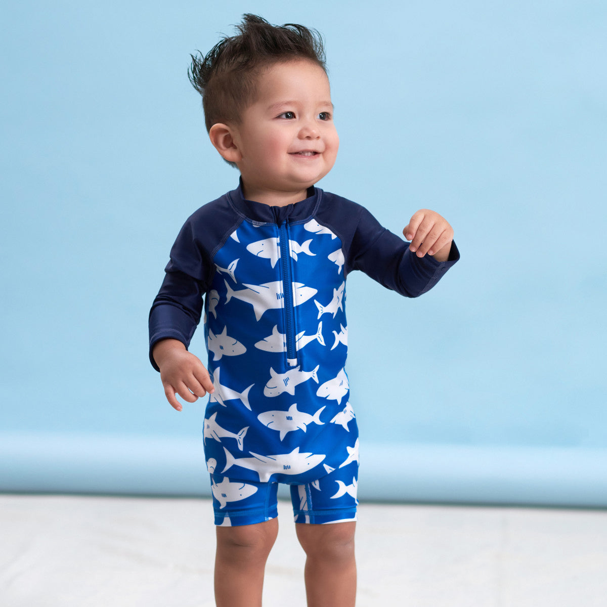 Traje de baño niño Gerber 1 pieza azul UPF 50+ bebé-4T