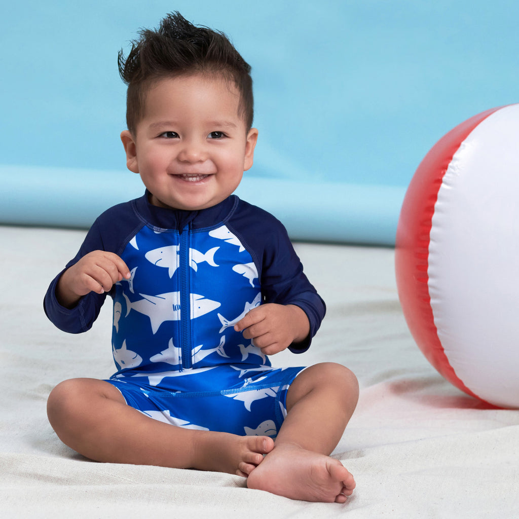 Traje de baño niño Gerber 1 pieza azul UPF 50+ bebé-3T