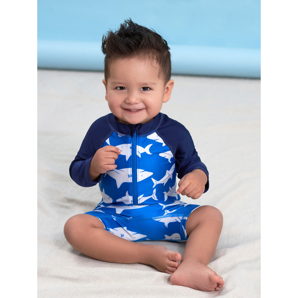 Traje de baño niño Gerber 1 pieza azul UPF 50+ bebé-4T