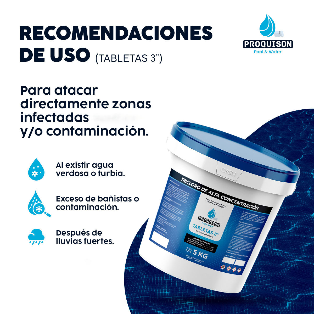 Cloro para alberca 5 kg tabletas 3 pulgadas Proquison 90%