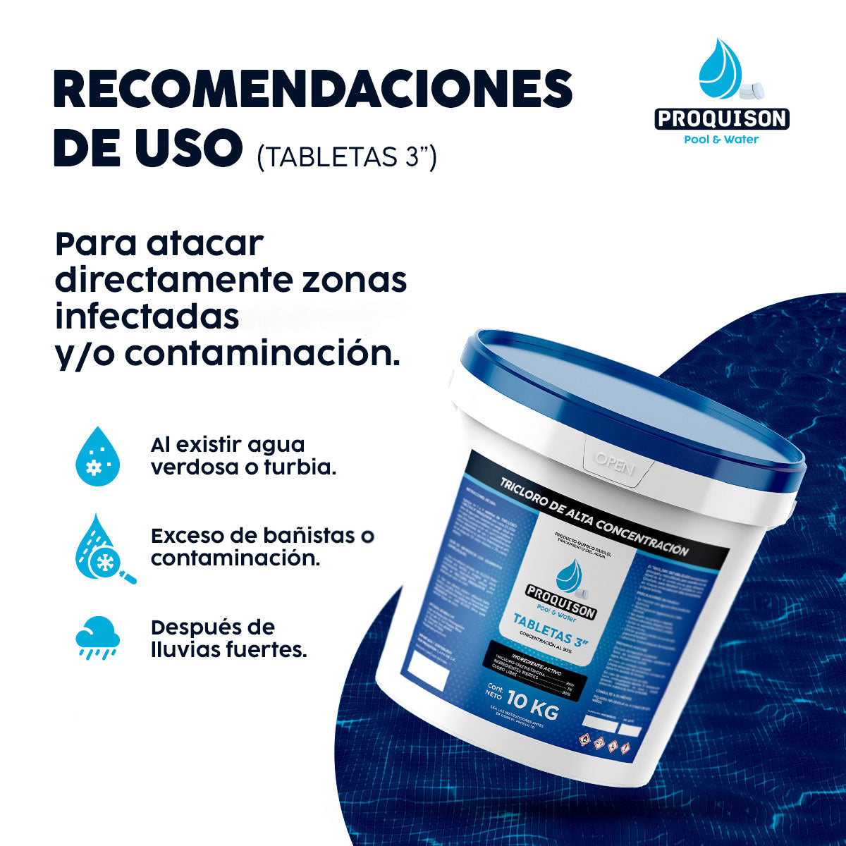Cloro para alberca 10 kg tabletas 3 pulgadas Proquison 90%