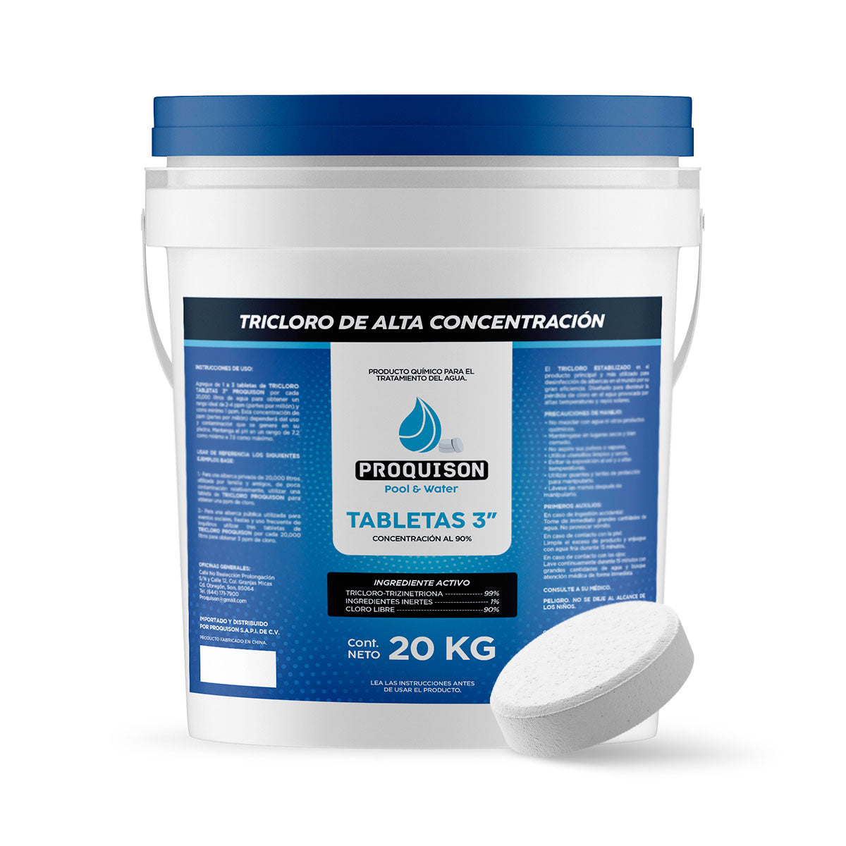 Cloro para alberca 20 kg tabletas 3 pulgadas Proquison 90%