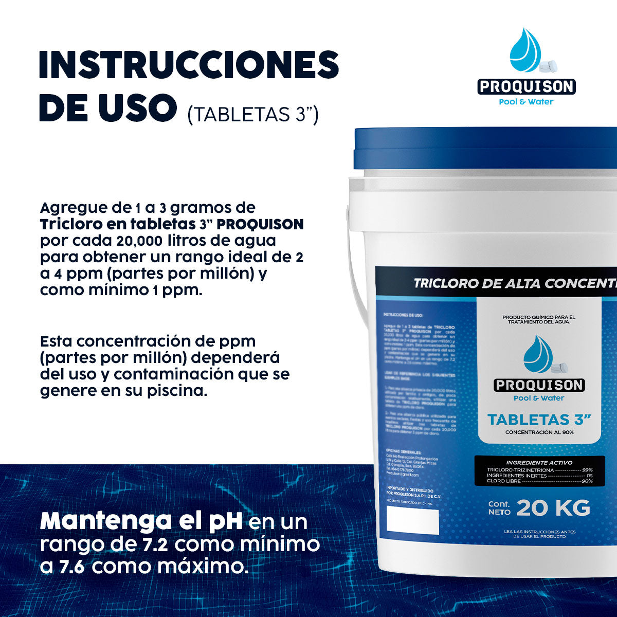 Cloro para alberca 20 kg tabletas 3 pulgadas Proquison 90%