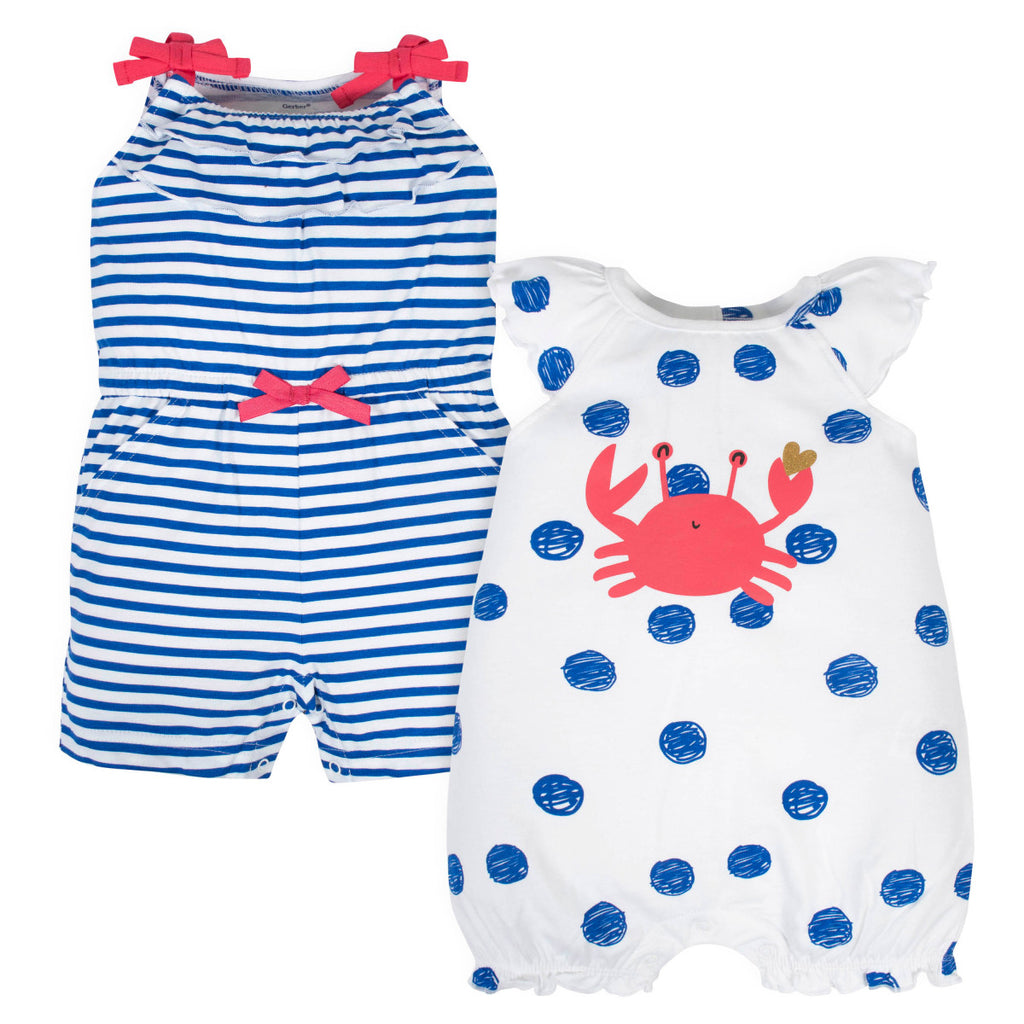 Romper Gerber azul blanco ropa bebé niña algodón verano-2T