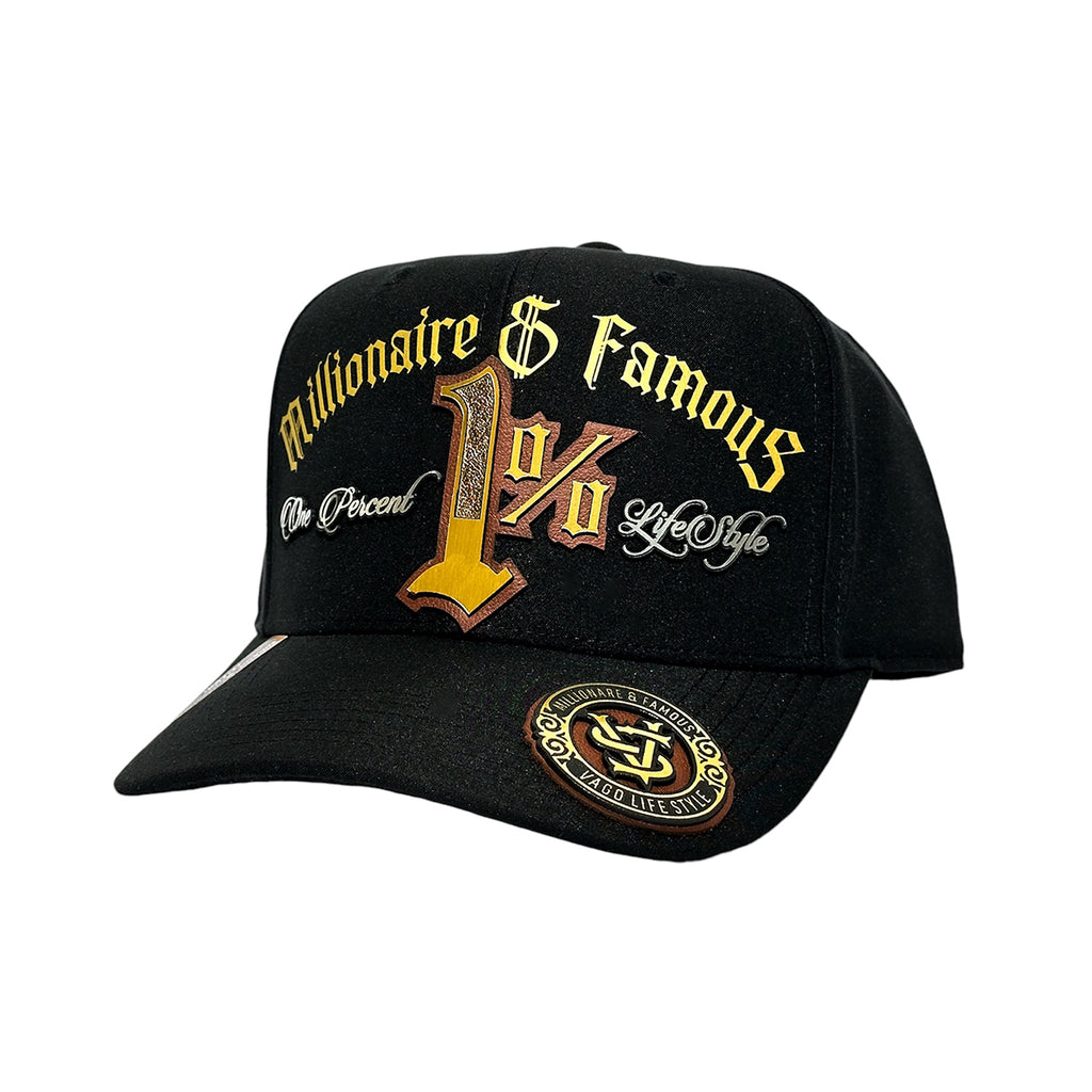 VAGO Style 1% Gorra Unica Artesanal Negra Ajustable con Visera Curva-Unitalla